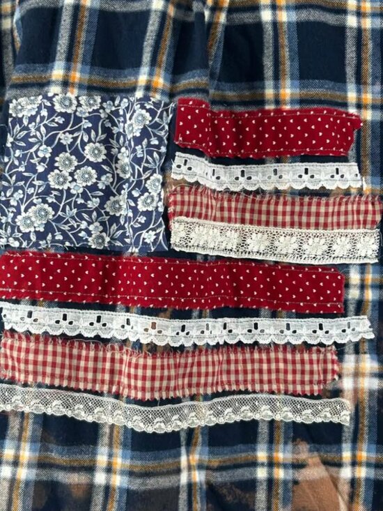 Tops - Patriotic Flannel Women’s Button up shirt 4th of July Upcycled American Flag